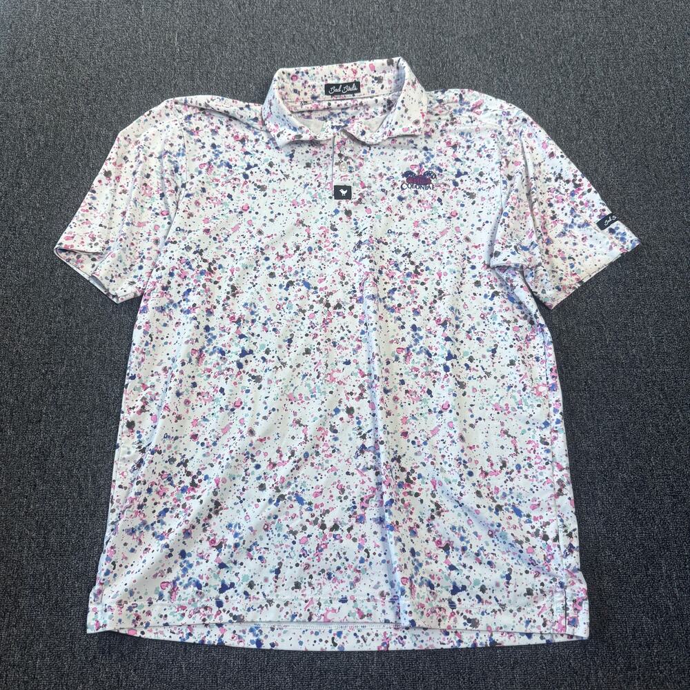 Bad Birdie the Colonial Golf Tournament Splatter White Men's Golf Polo Medium